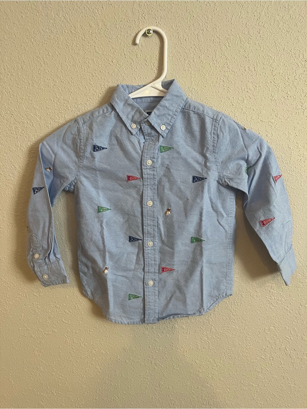 Janie and Jack Light Blue Button-Down Shirt with Pennant Embroidery size 3T